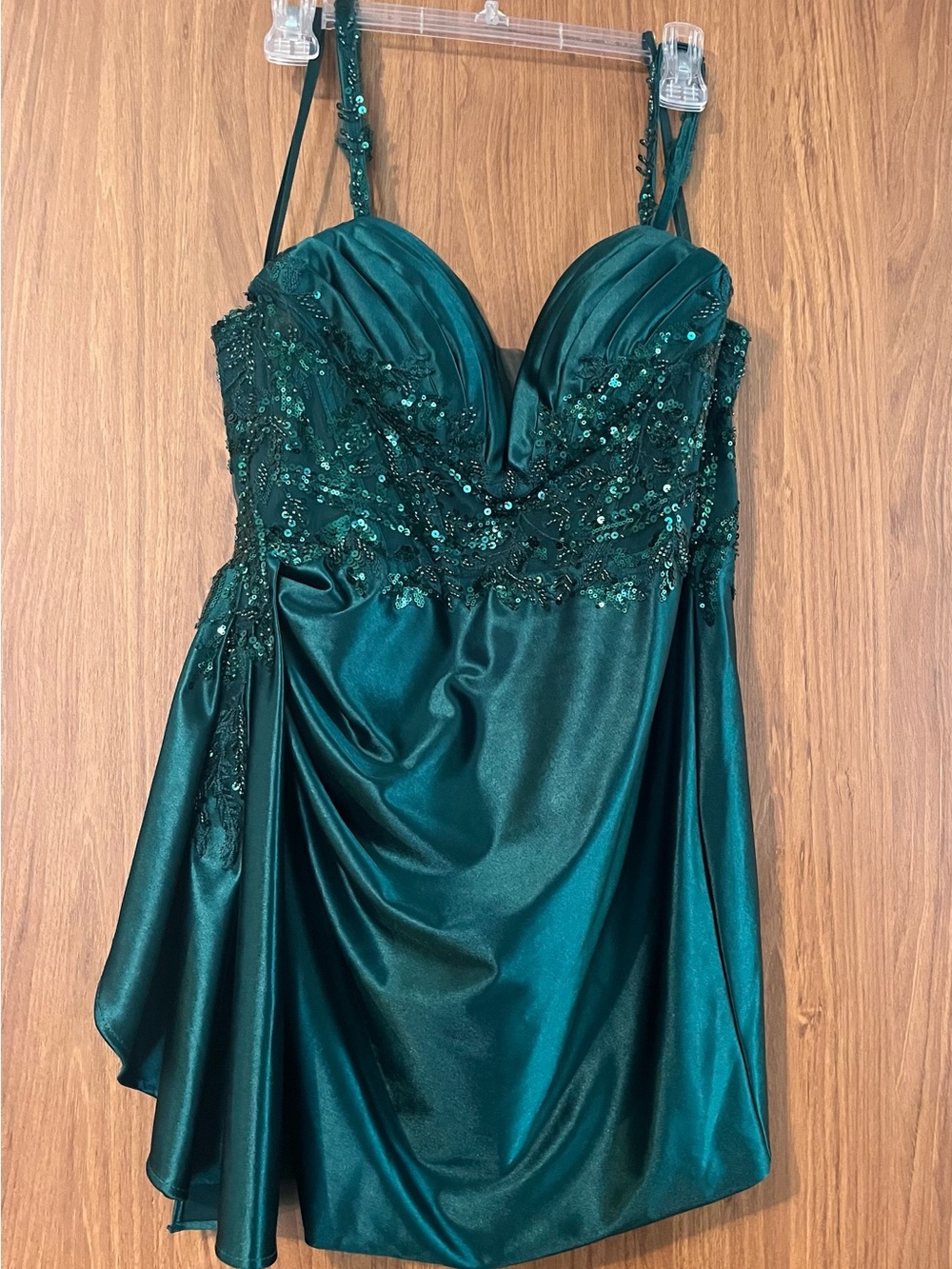 Emerald Green Beaded Satin Cocktail Dress